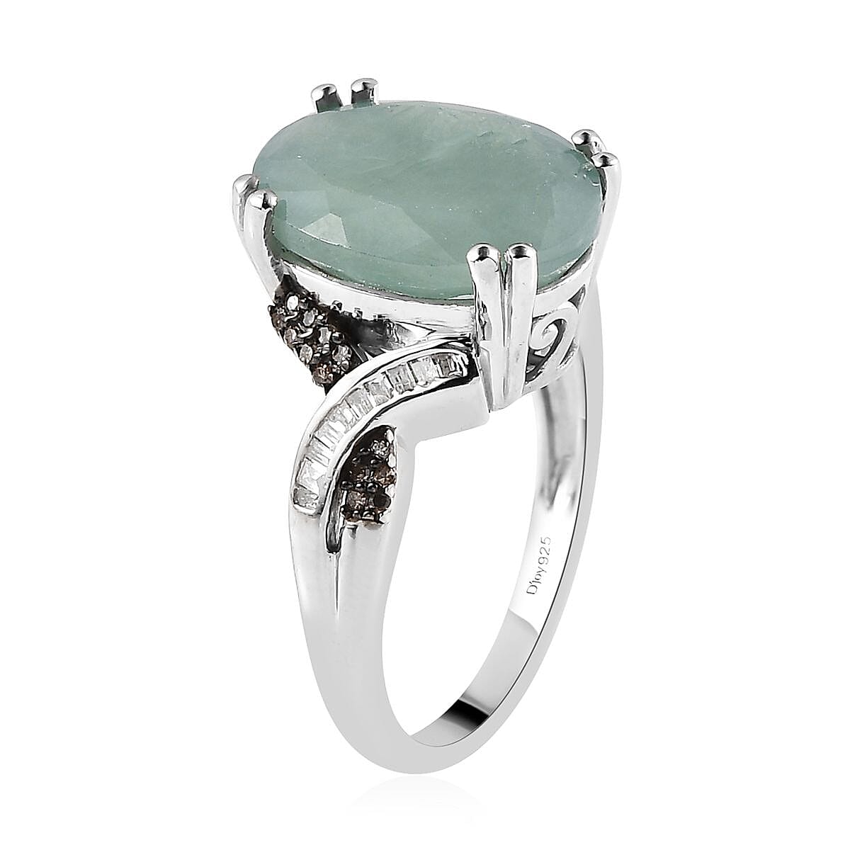 Grandidierite, Natural Champagne and White Diamond Ring in Platinum Over Sterling Silver 6.25 ctw image number 3