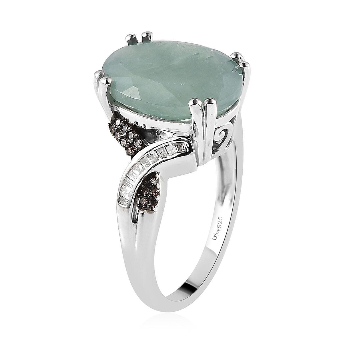 Grandidierite, Natural Champagne and White Diamond 6.25 ctw Ring in Platinum Over Sterling Silver (Size 6.0) image number 3