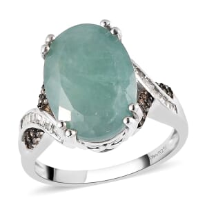 Grandidierite, Natural Champagne and White Diamond Ring in Platinum Over Sterling Silver (Size 7.0) 6.25 ctw