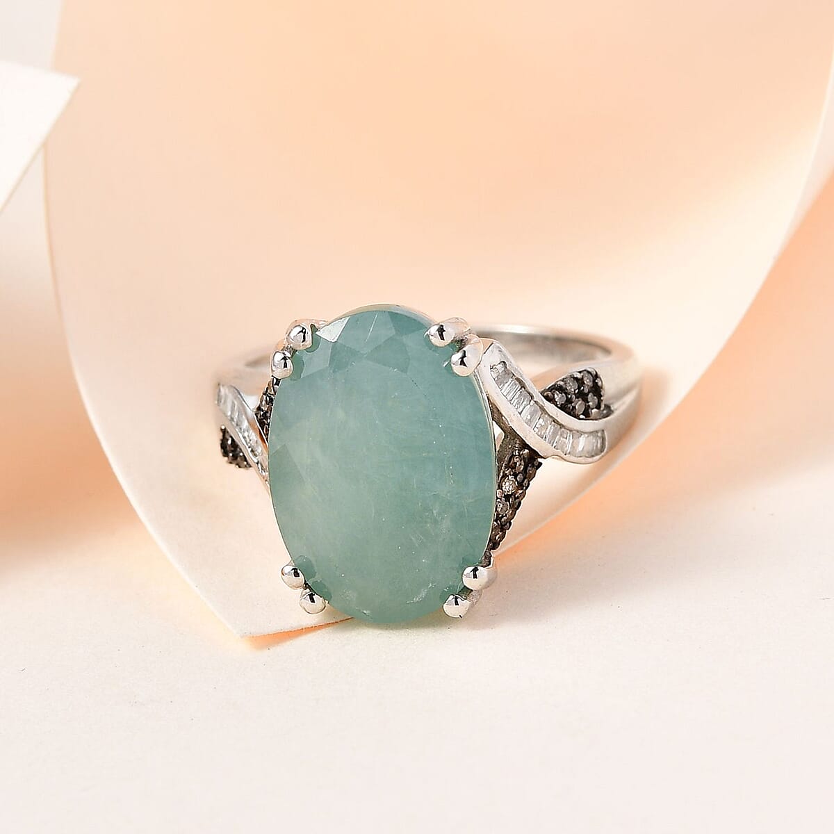 Grandidierite, Natural Champagne and White Diamond Ring in Platinum Over Sterling Silver (Size 7.0) 6.25 ctw image number 1