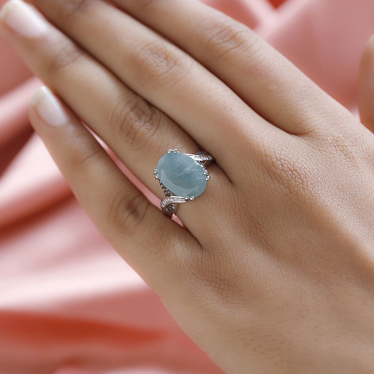 Grandidierite, Natural Champagne and White Diamond Ring in Platinum Over Sterling Silver (Size 7.0) 6.25 ctw image number 2