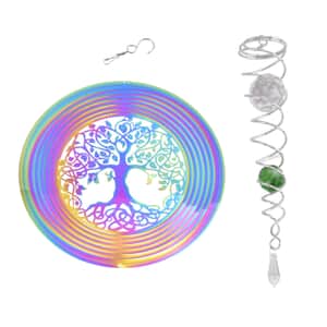 Tree of Life Wind Spinner with Tail in Stainless Steel - Purple