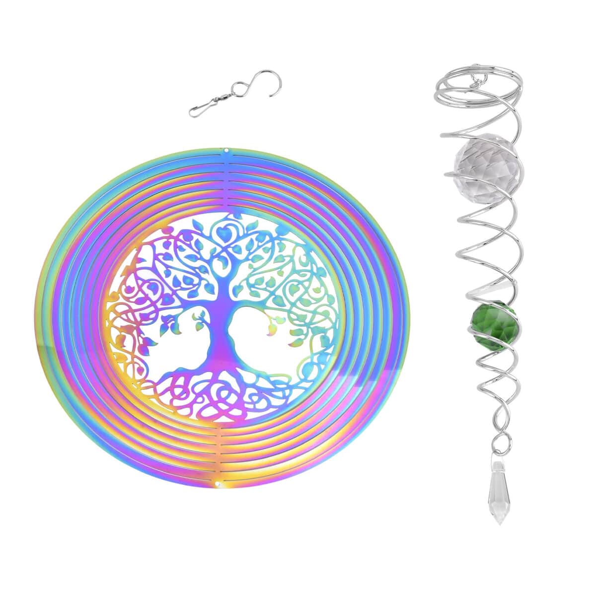 Tree of Life Wind Spinner with Tail in Stainless Steel - Purple image number 0