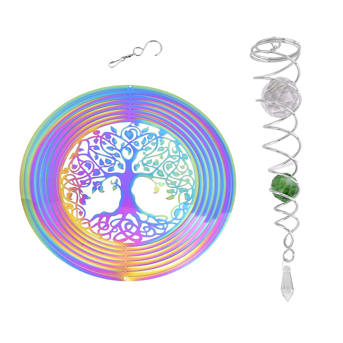 Tree of Life Wind Spinner with Tail in Stainless Steel - Purple image number 0