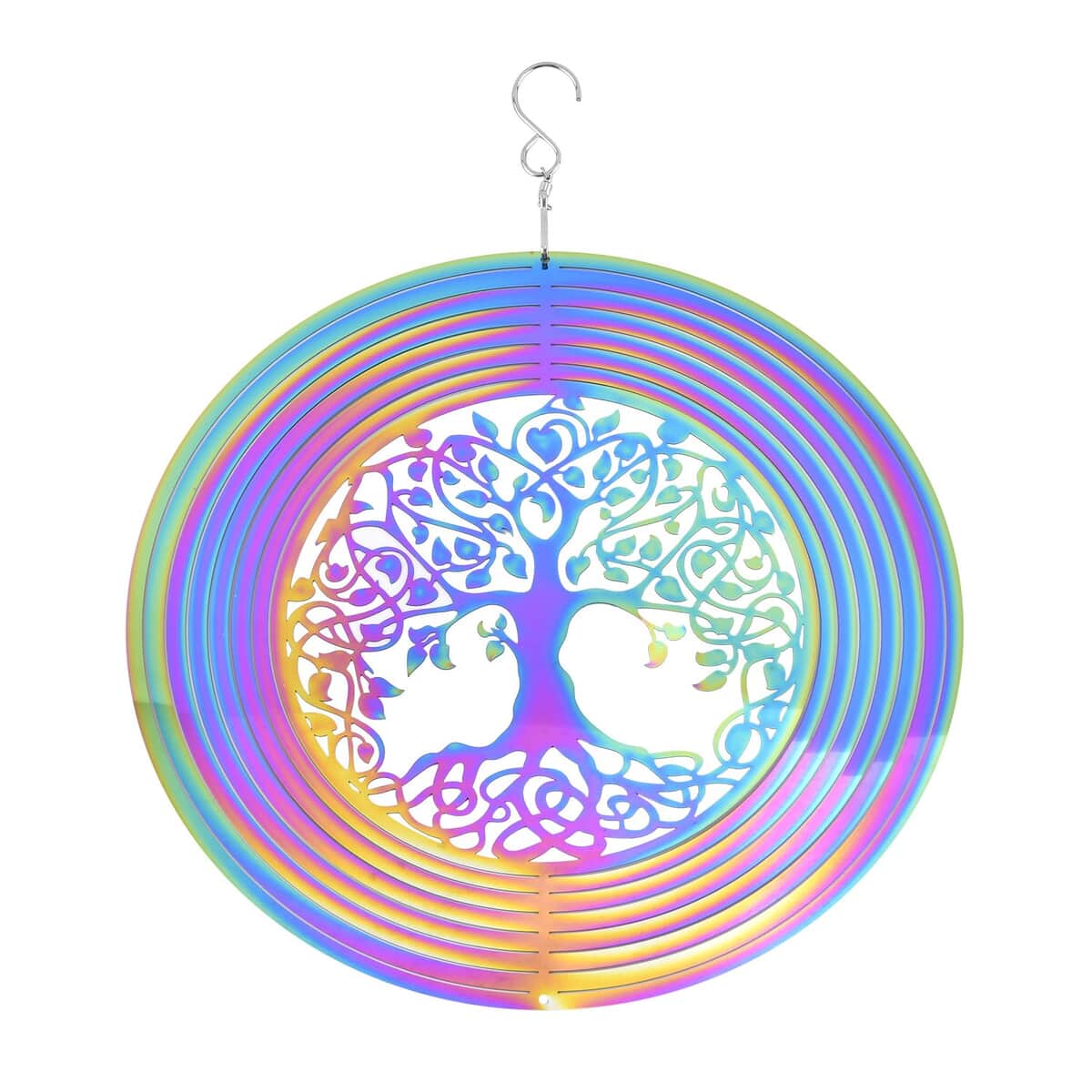 Tree of Life Wind Spinner with Tail in Stainless Steel - Purple image number 2