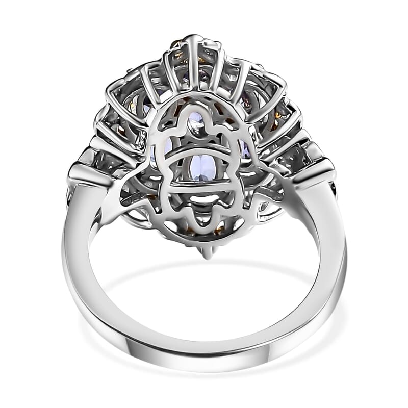 Premium Tanzanite Ring ,Tanzanite Cluster Ring ,Vermeil YG and Platinum Over Sterling Silver Ring , Rings For Her , Floral Cluster Ring 1.65 ctw