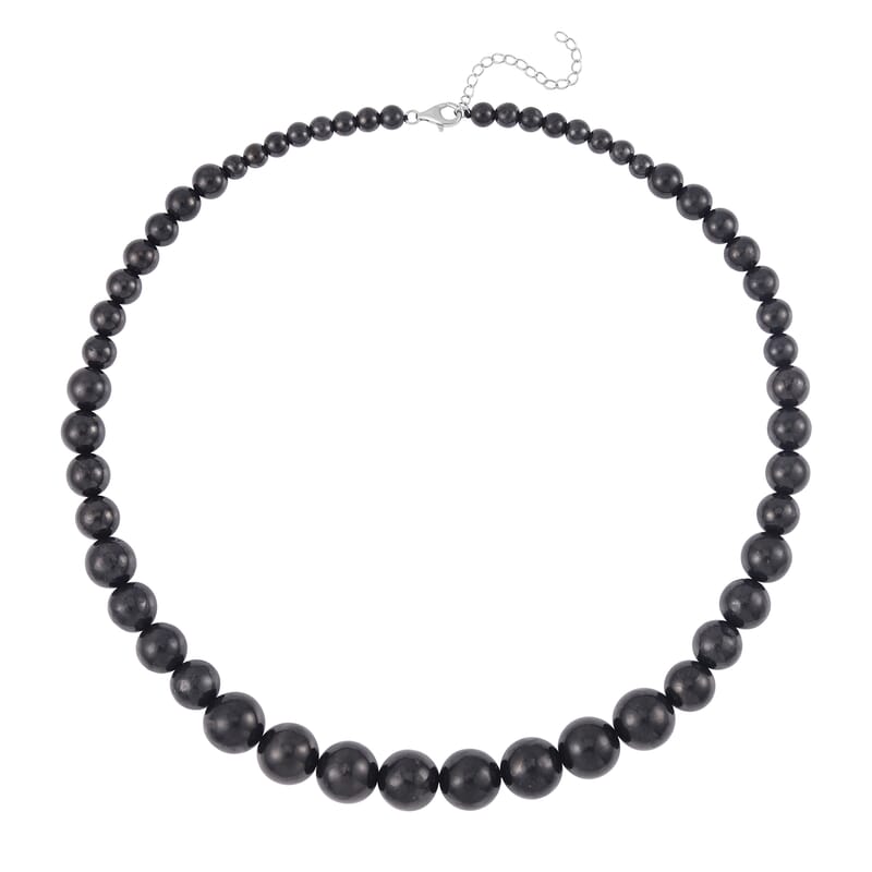 Shungite 6-14mm Beaded Necklace 20-22 Inches in Rhodium Over Sterling Silver 348.50 ctw