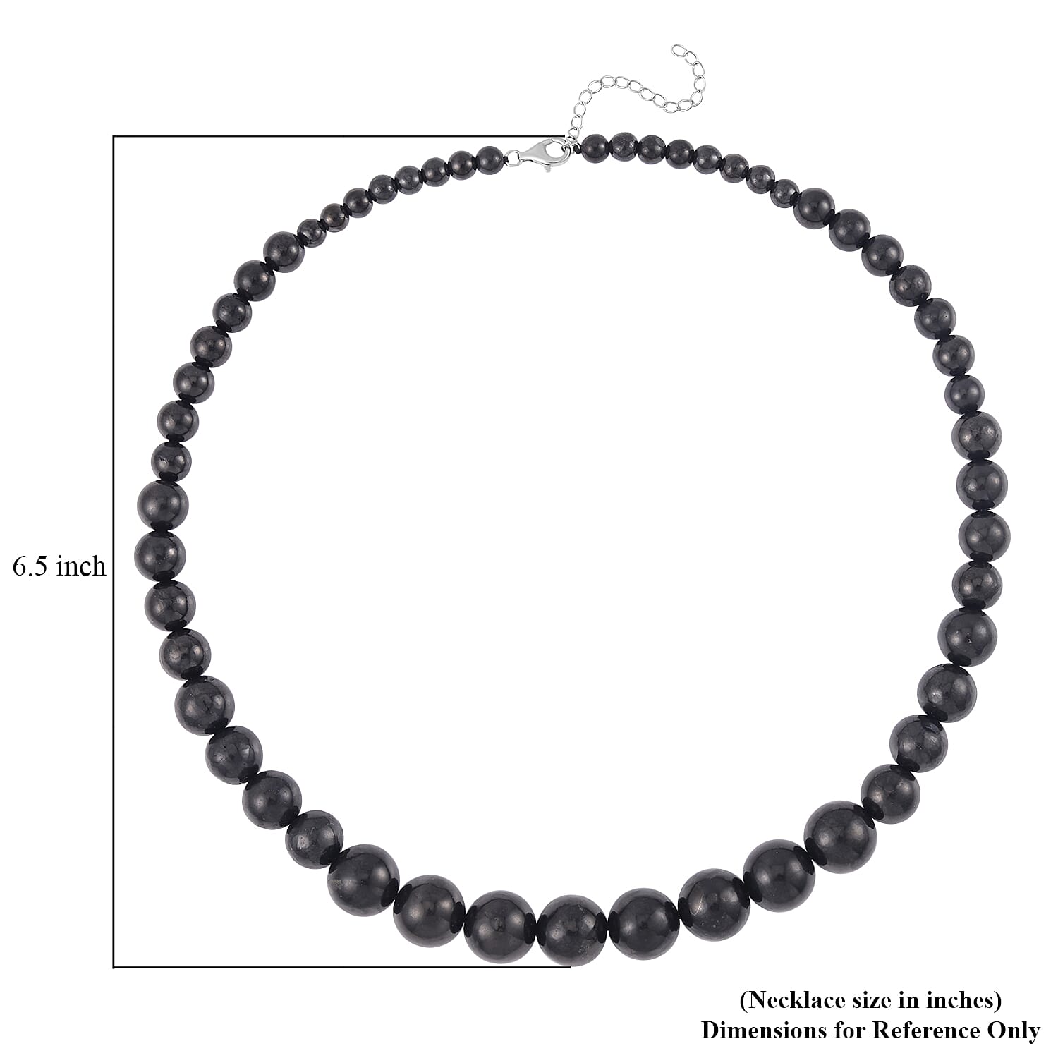 Shungite 6-14mm Beaded Necklace 20-22 Inches in Rhodium Over Sterling Silver 348.50 ctw