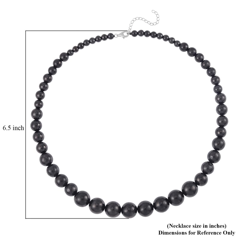 Shungite 6-14mm Beaded Necklace 20-22 Inches in Rhodium Over Sterling Silver 348.50 ctw