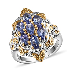 Premium Tanzanite 1.65 ctw Ring ,Tanzanite Cluster Ring ,Vermeil YG and Platinum Over Sterling Silver Ring , Rings For Her , Floral Cluster Ring (Size 7.00)