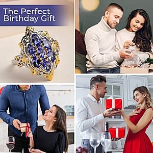 Premium Tanzanite 1.65 ctw Ring ,Tanzanite Cluster Ring ,Vermeil YG and Platinum Over Sterling Silver Ring , Rings For Her , Floral Cluster Ring (Size 7.00)