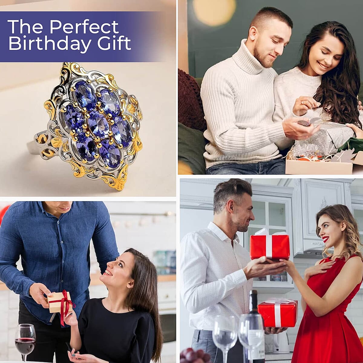 Premium Tanzanite 1.65 ctw Ring ,Tanzanite Cluster Ring ,Vermeil YG and Platinum Over Sterling Silver Ring , Rings For Her , Floral Cluster Ring (Size 8.00) image number 3