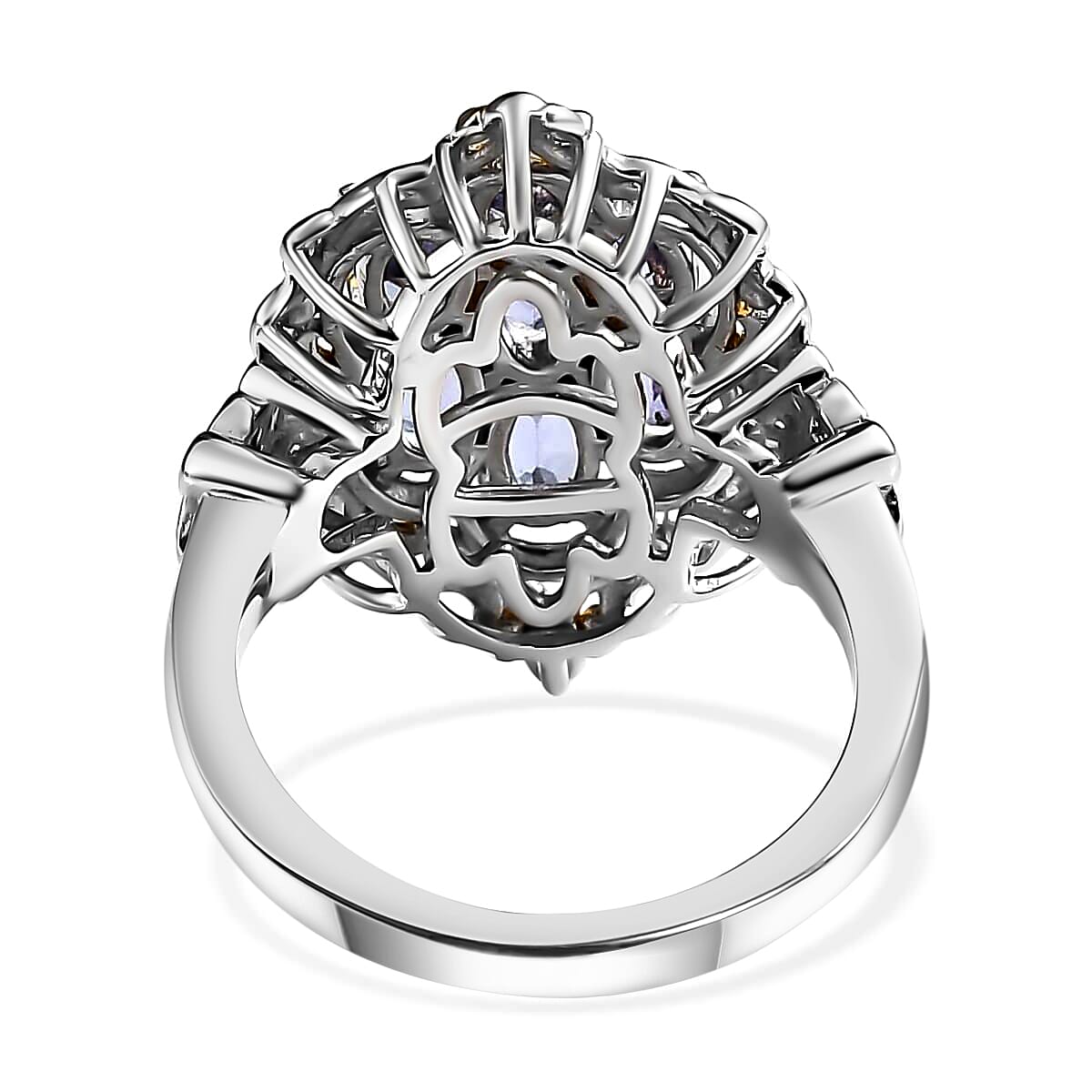 Premium Tanzanite 1.65 ctw Ring ,Tanzanite Cluster Ring ,Vermeil YG and Platinum Over Sterling Silver Ring , Rings For Her , Floral Cluster Ring (Size 8.00) image number 7