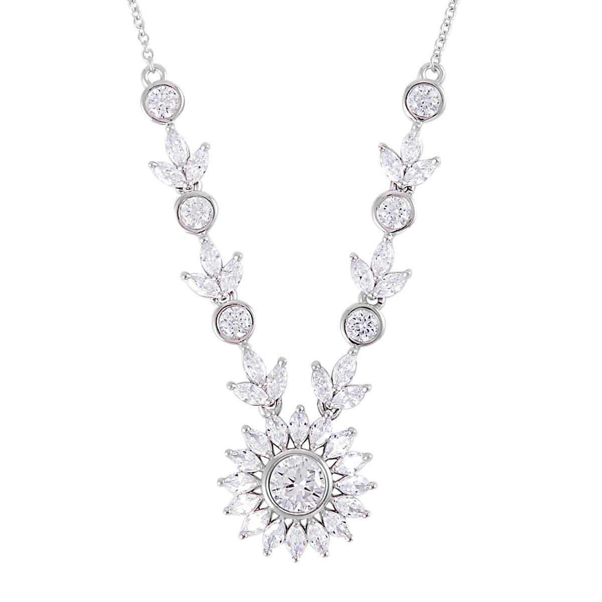Lustro Stella Finest CZ 11.90 ctw Floral Necklace 18 Inches in Sterling Silver image number 0