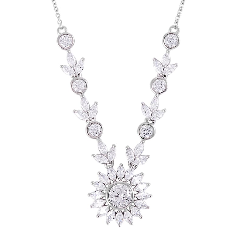 Lustro Stella Finest CZ 11.90 ctw Floral Necklace 18 Inches in Sterling Silver