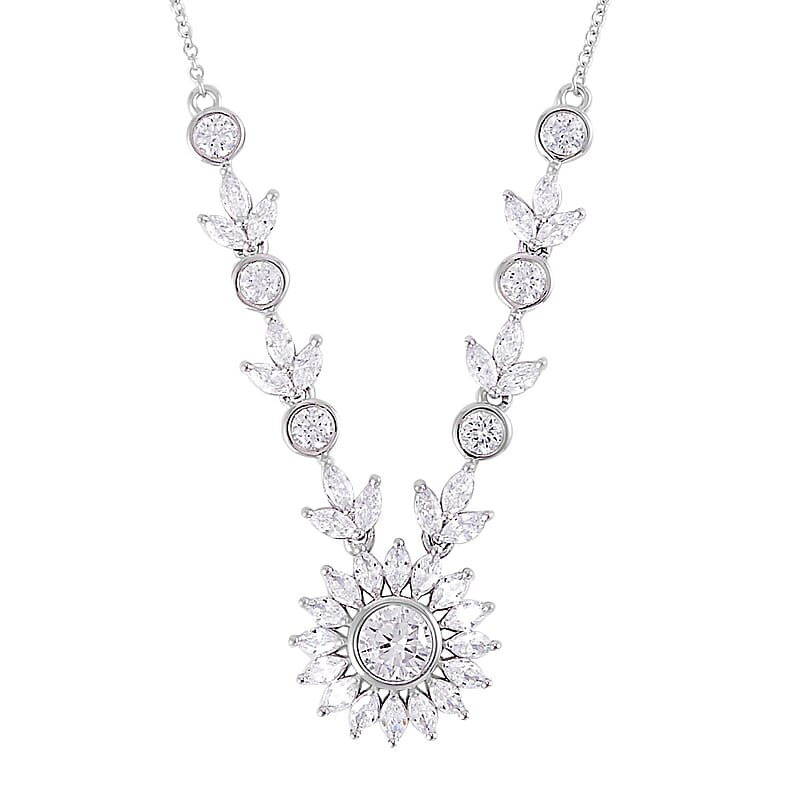 Lustro Stella Finest CZ 11.90 ctw Floral Necklace 18 Inches in Sterling Silver