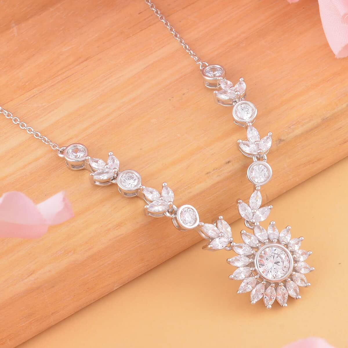 Lustro Stella Finest CZ Floral Necklace 18 Inches in Sterling Silver 11.90 ctw image number 1