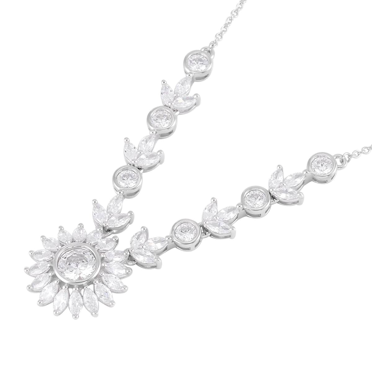 Lustro Stella Finest CZ Floral Necklace 18 Inches in Sterling Silver 11.90 ctw image number 2