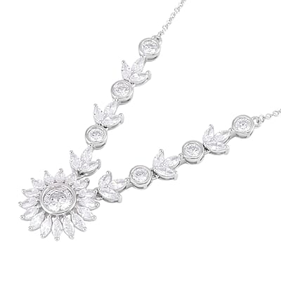 Lustro Stella Finest CZ 11.90 ctw Floral Necklace 18 Inches in Sterling Silver