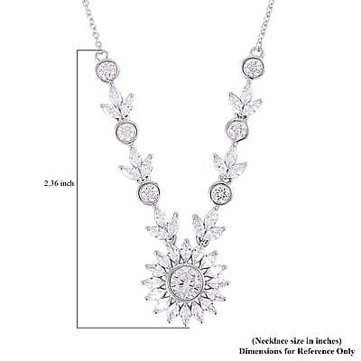 Lustro Stella Finest CZ 11.90 ctw Floral Necklace 18 Inches in Sterling Silver
