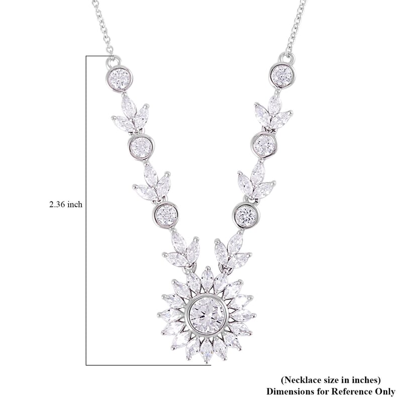 Lustro Stella Finest CZ 11.90 ctw Floral Necklace 18 Inches in Sterling Silver