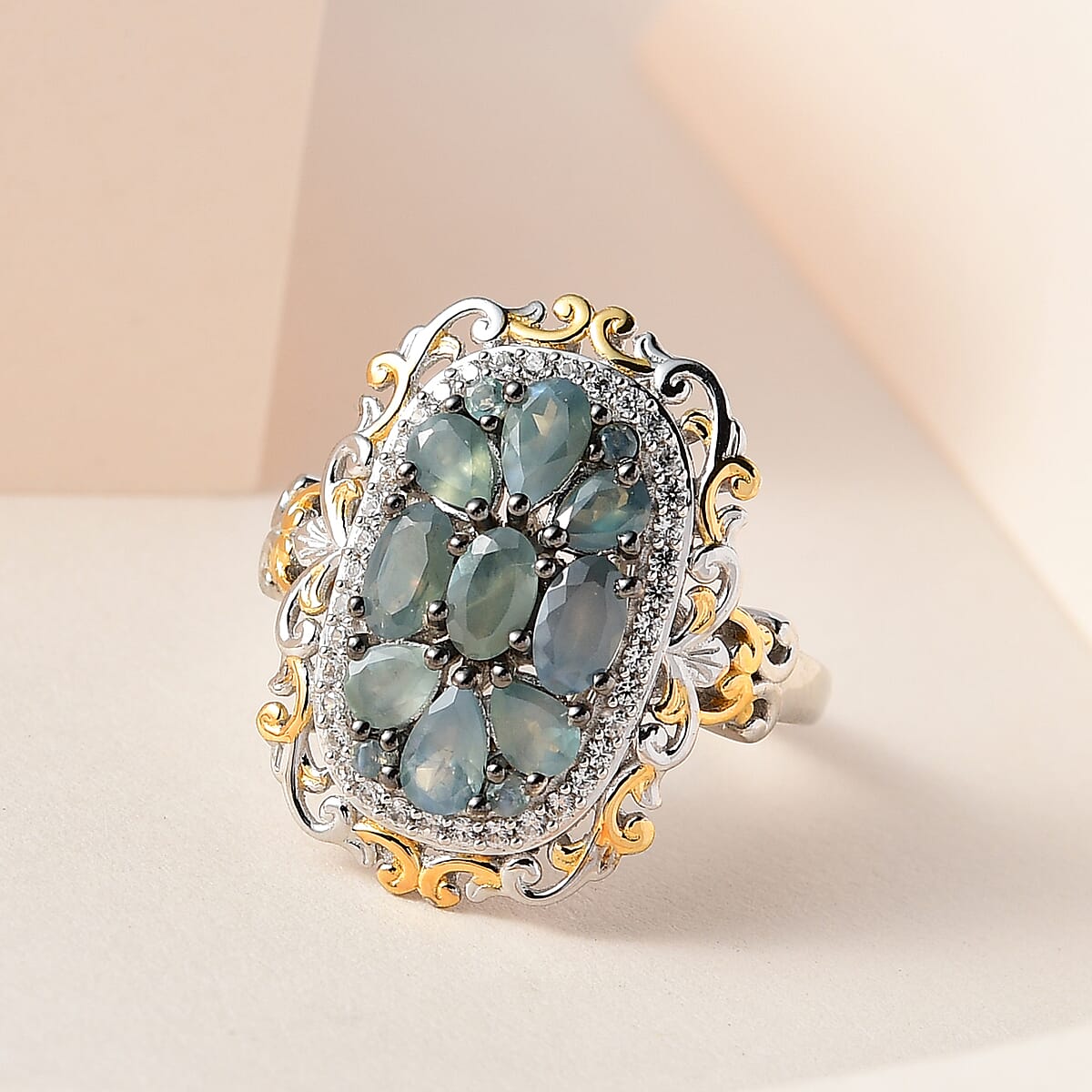 Narsipatnam Alexandrit and White Zircon Cluster Ring in Vermeil YG and Platinum Over Sterling Silver 2.25 ctw image number 1