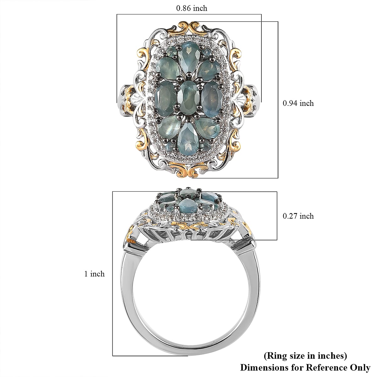 Narsipatnam Alexandrit and White Zircon Cluster Ring in Vermeil YG and Platinum Over Sterling Silver 2.25 ctw image number 5