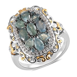 Narsipatnam Alexandrite and White Zircon Cluster Ring in Vermeil YG and Platinum Over Sterling Silver (Size 6.0) 2.25 ctw