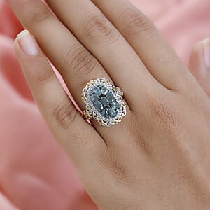 Narsipatnam Alexandrite and White Zircon Cluster Ring in Vermeil YG and Platinum Over Sterling Silver (Size 6.0) 2.25 ctw