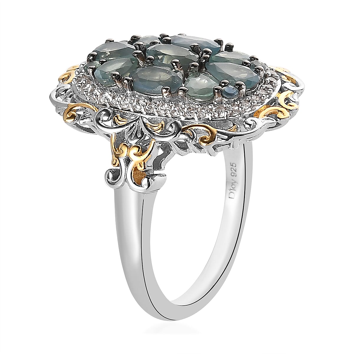 Narsipatnam Alexandrite and White Zircon Cluster Ring in Vermeil YG and Platinum Over Sterling Silver (Size 6.0) 2.25 ctw image number 2