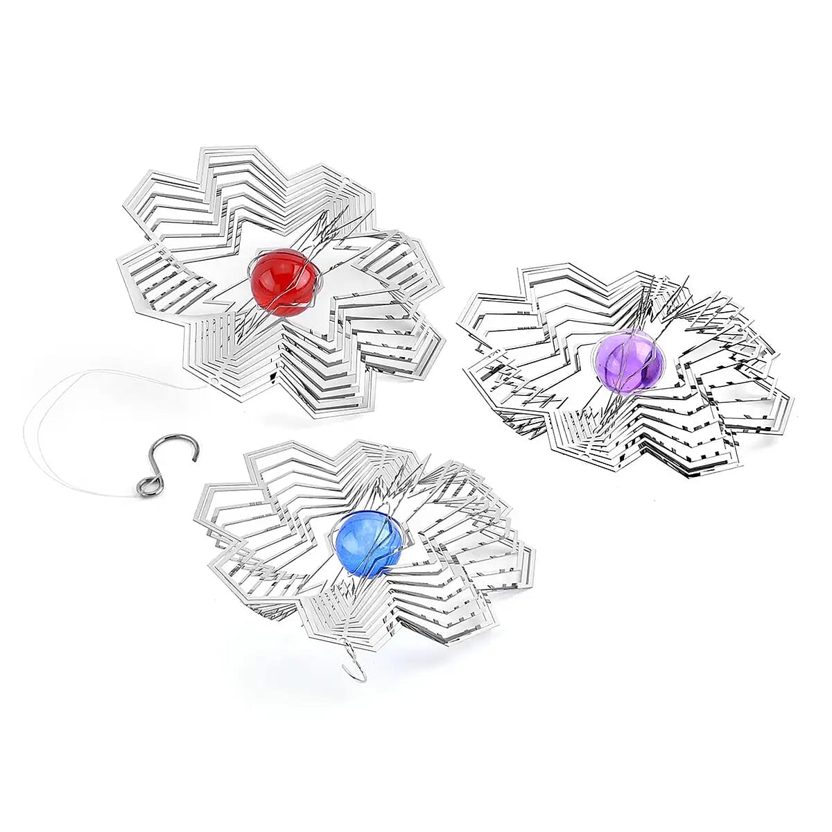 Stainless Steel Magic Kinetic Sculpture 3pcs Floral Wind Spinner image number 5