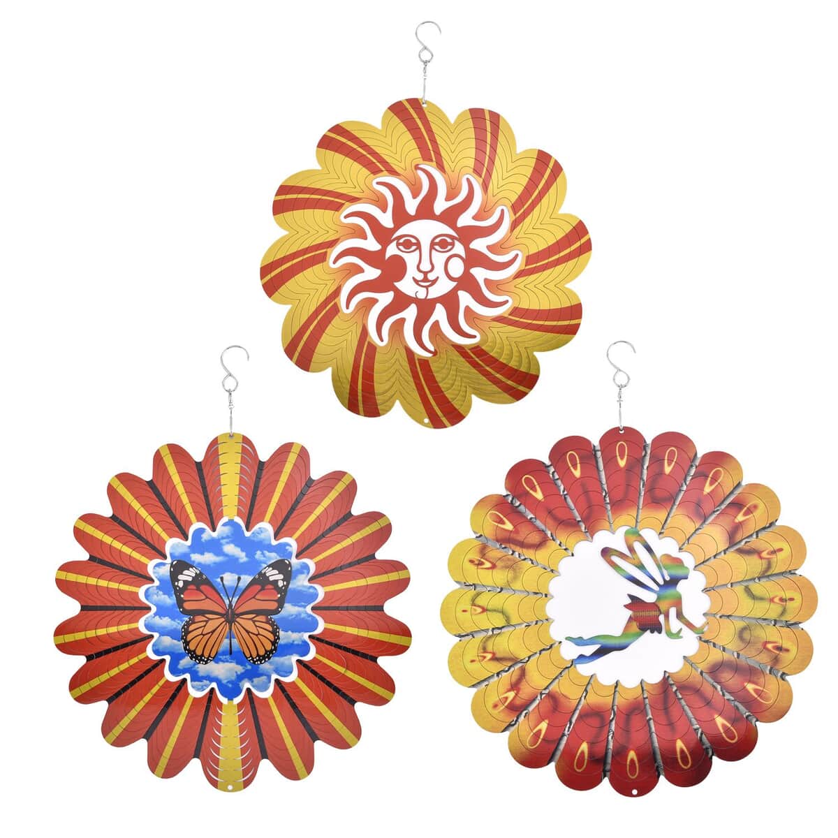 Set of 3 Decoration Butterfly, Sun and Fairy Wind Spinner - Orange image number 0