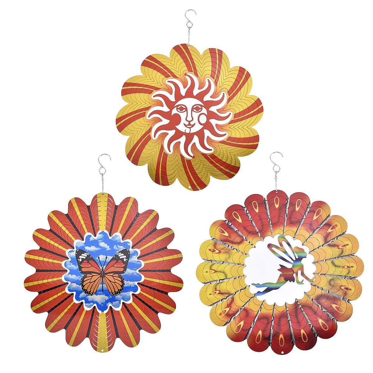 Set of 3 Decoration Butterfly, Sun and Fairy Wind Spinner - Orange image number 0