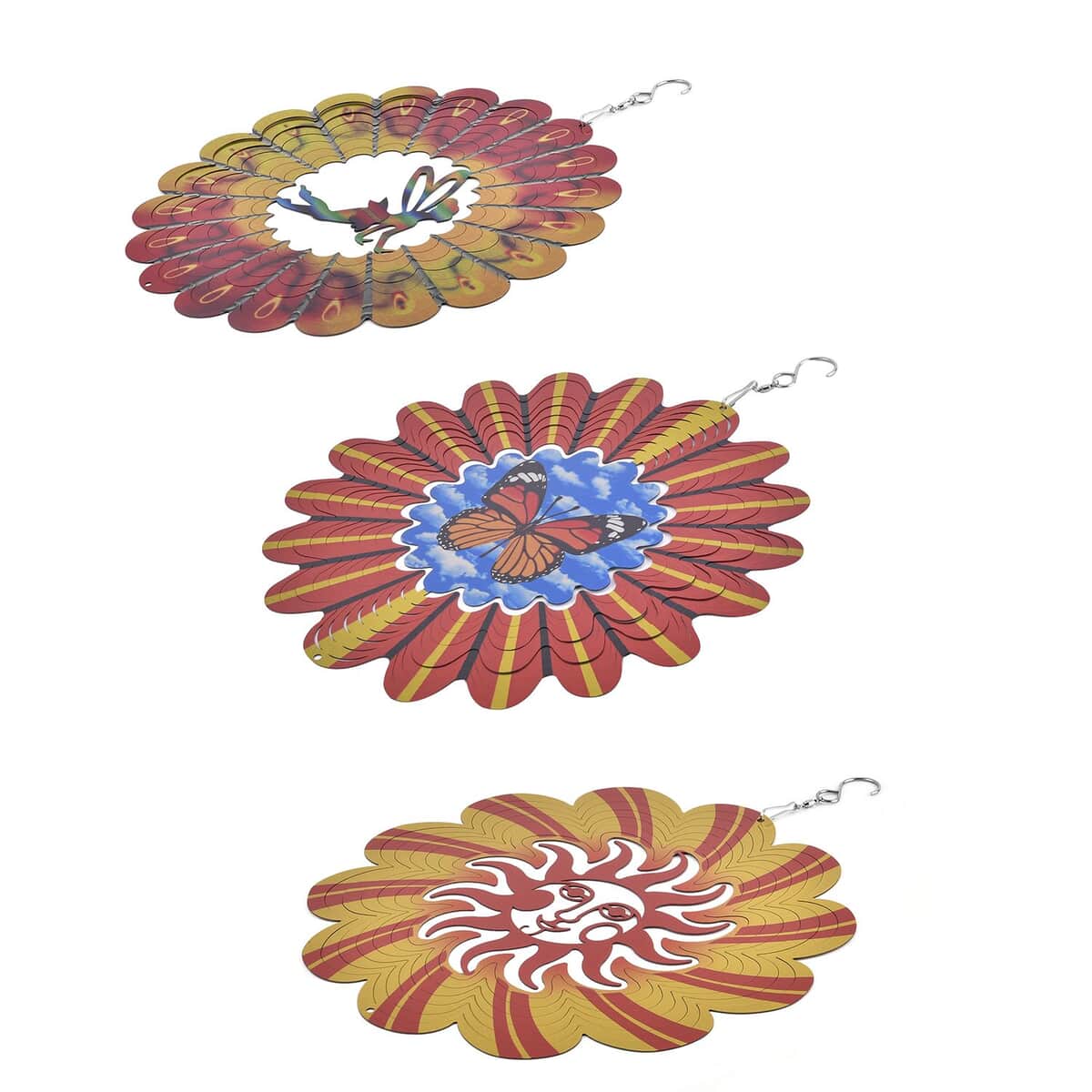 Set of 3 Decoration Butterfly, Sun and Fairy Wind Spinner - Orange image number 2