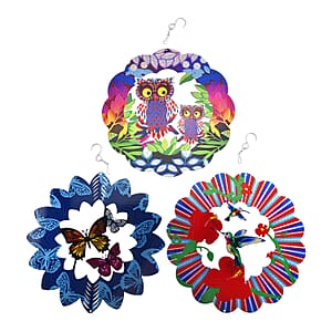 Set of 3 Decoration Butterfly and Birds Wind Spinner - Blue