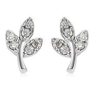 Moissanite Leaf Floral Earrings in Platinum Over Sterling Silver 0.15 ctw