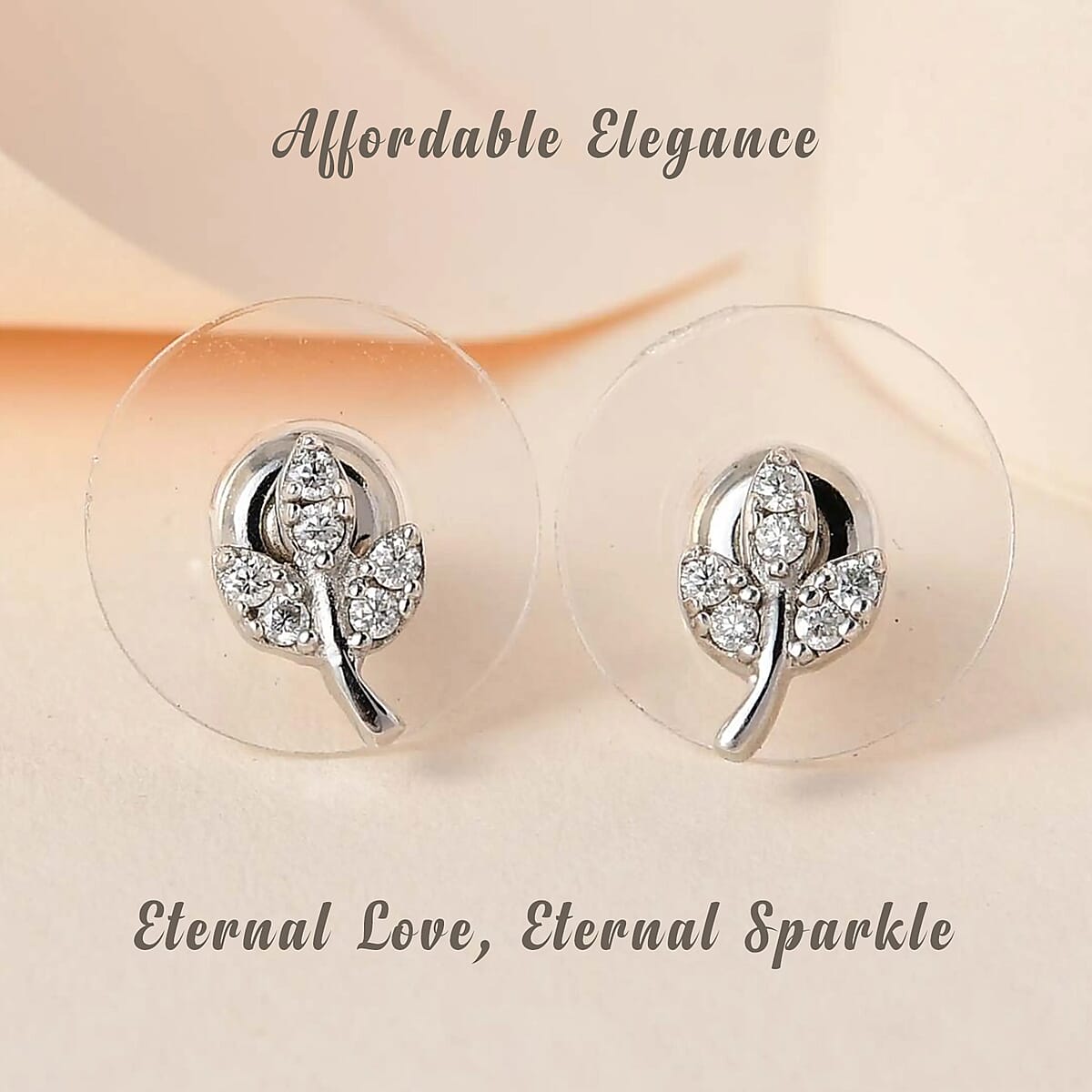 Moissanite Leaf Floral Earrings in Platinum Over Sterling Silver 0.15 ctw image number 1