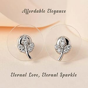 Moissanite Leaf Floral Earrings in Platinum Over Sterling Silver 0.15 ctw