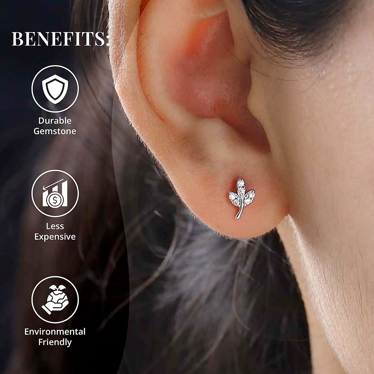 Moissanite Leaf Floral Earrings in Platinum Over Sterling Silver 0.15 ctw image number 3