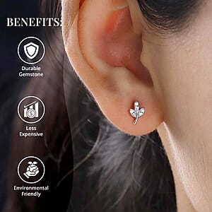 Moissanite Leaf Floral Earrings in Platinum Over Sterling Silver 0.15 ctw