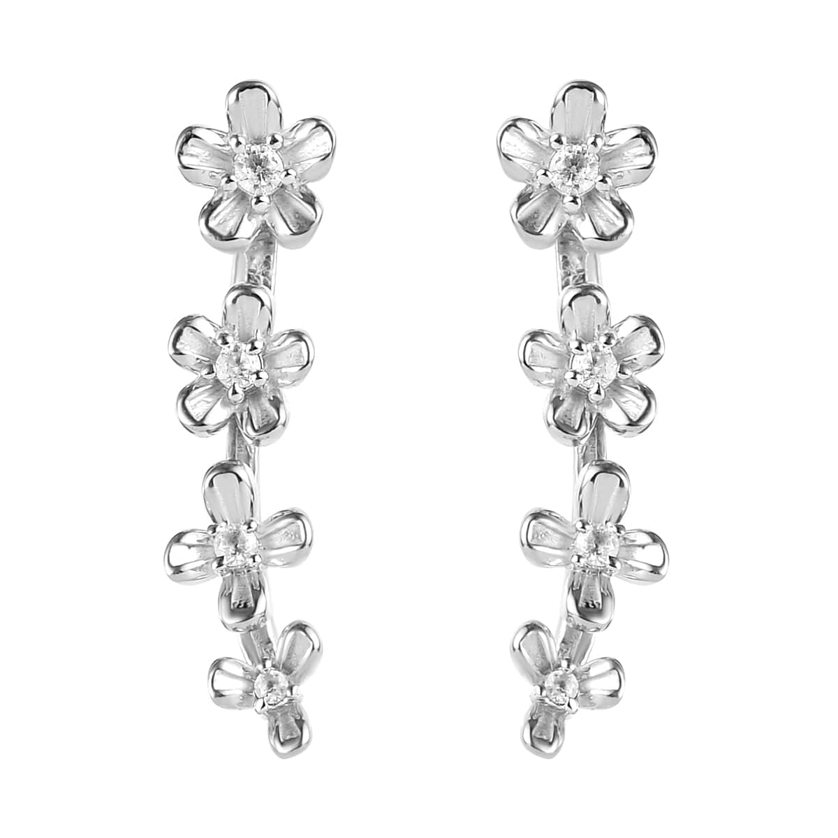 White Zircon Floral Climber Earrings in Platinum Over Sterling Silver 0.15 ctw image number 0