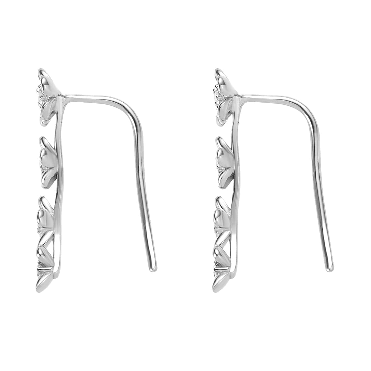 White Zircon Floral Climber Earrings in Platinum Over Sterling Silver 0.15 ctw image number 3