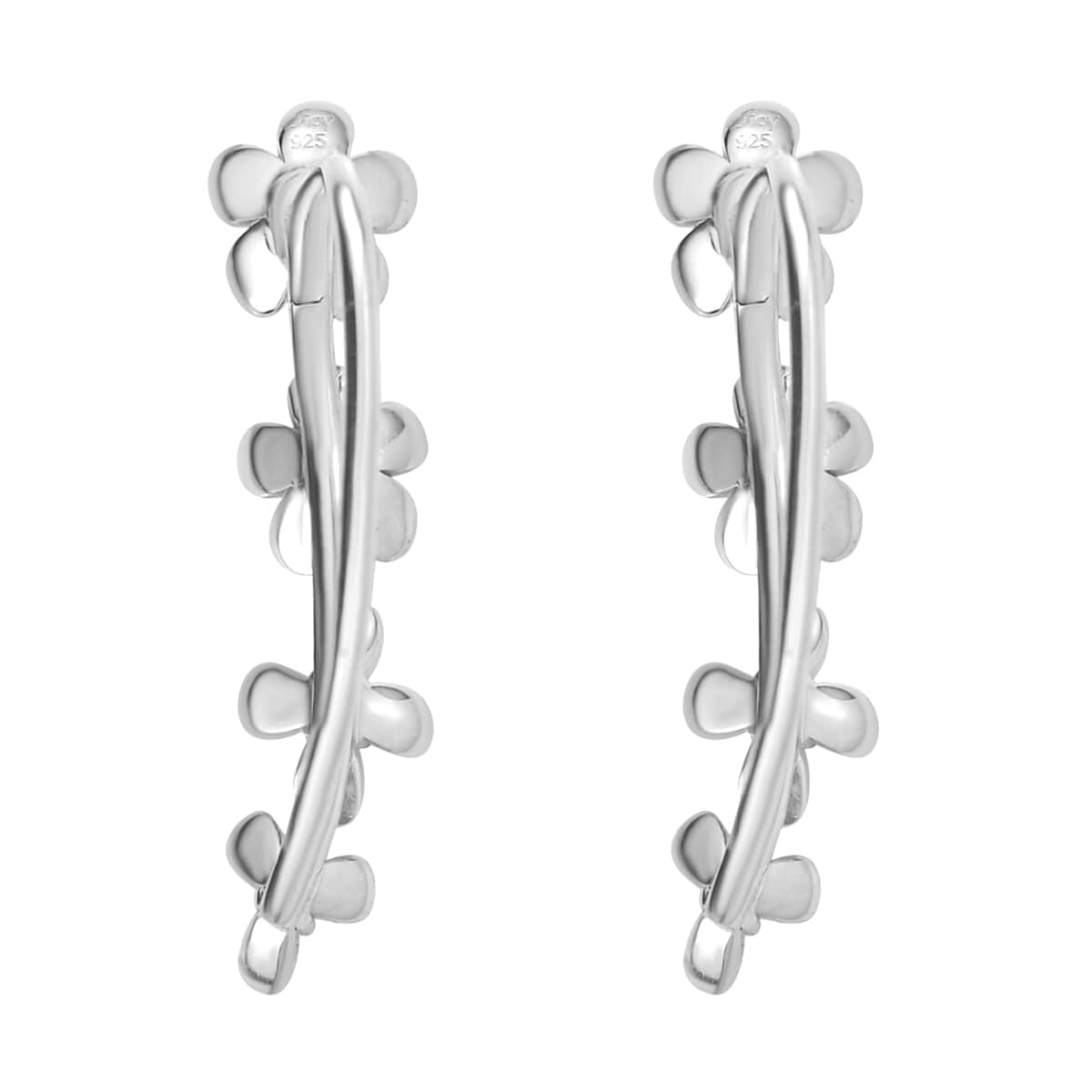 White Zircon Floral Climber Earrings in Platinum Over Sterling Silver 0.15 ctw image number 4