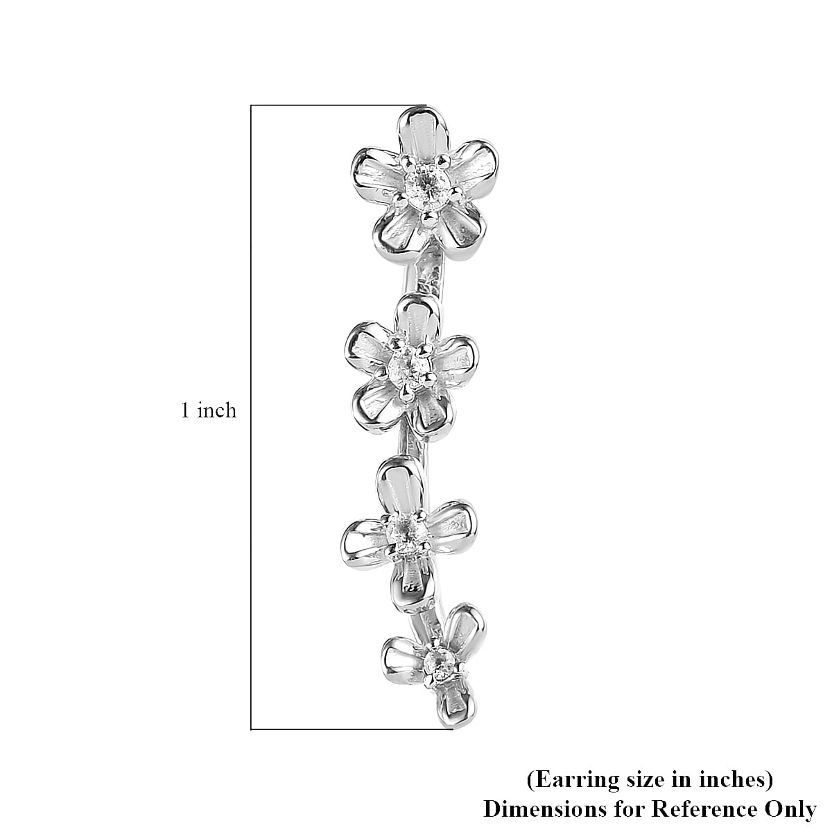 White Zircon Floral Climber Earrings in Platinum Over Sterling Silver 0.15 ctw