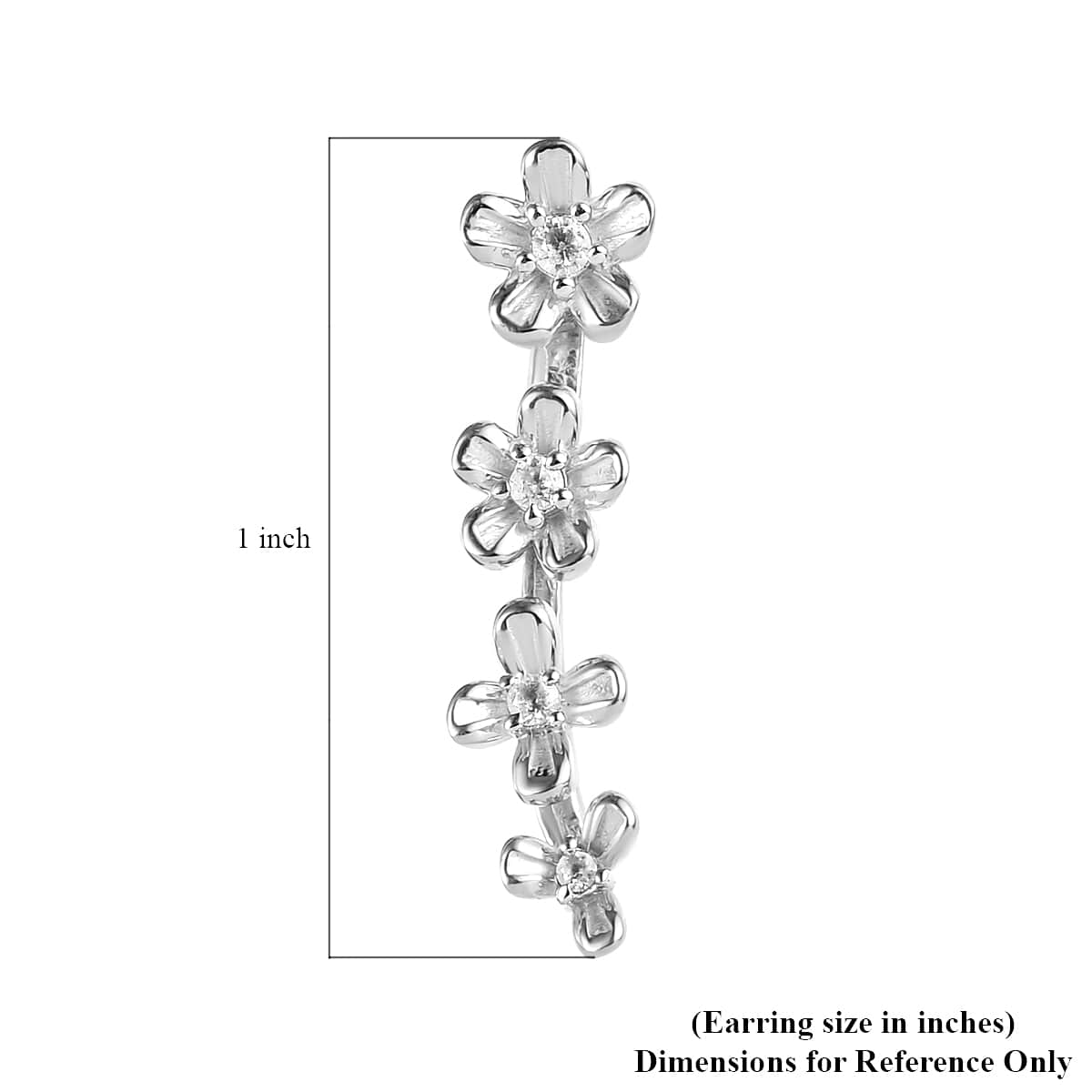 White Zircon Floral Climber Earrings in Platinum Over Sterling Silver 0.15 ctw image number 5