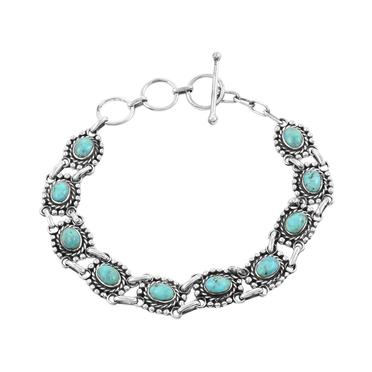 Santa Fe Style Kingman Turquoise Adjustable Bracelet in Sterling Silver 50.00 ctw image number 0