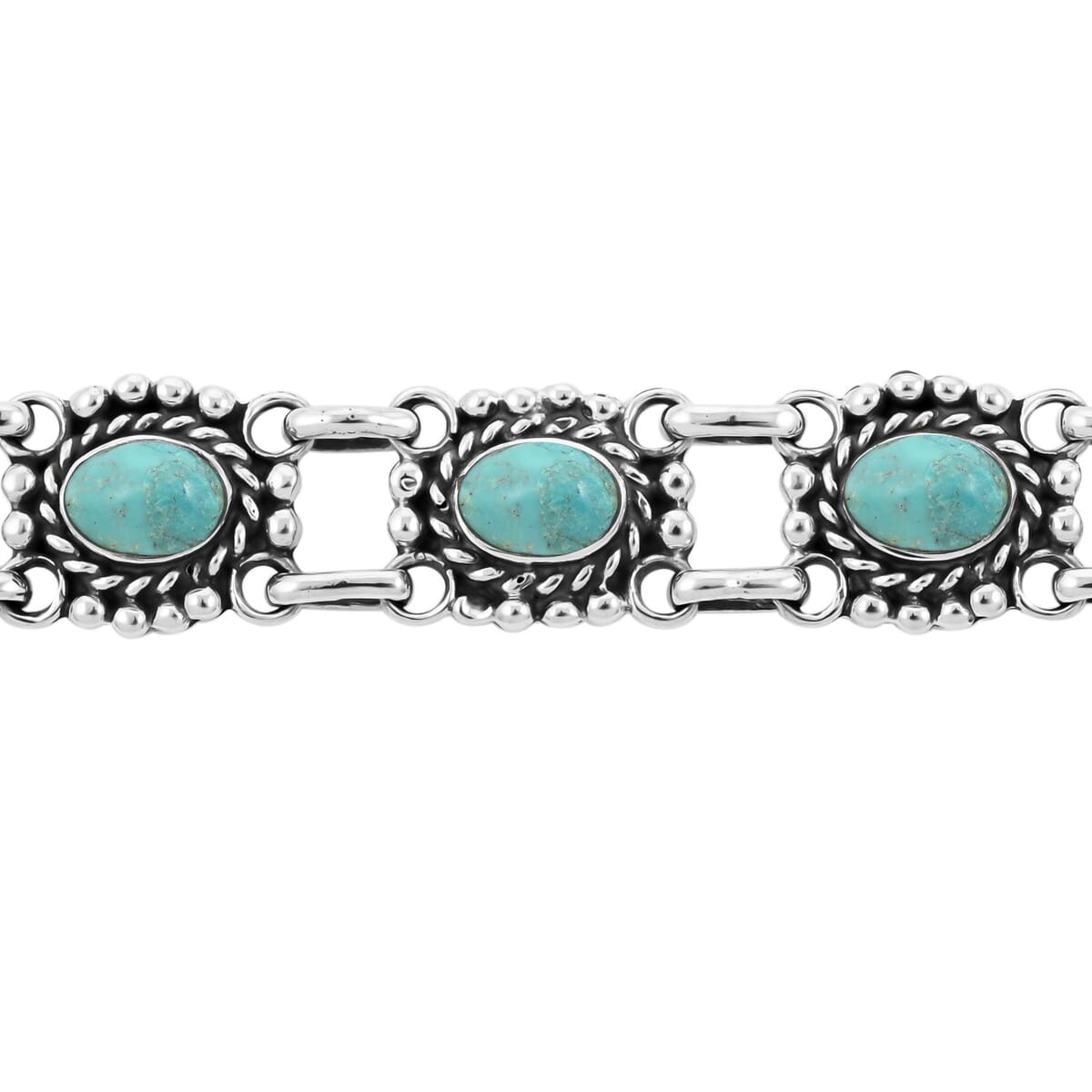 Santa Fe Style Kingman Turquoise Adjustable Bracelet in Sterling Silver 50.00 ctw image number 2