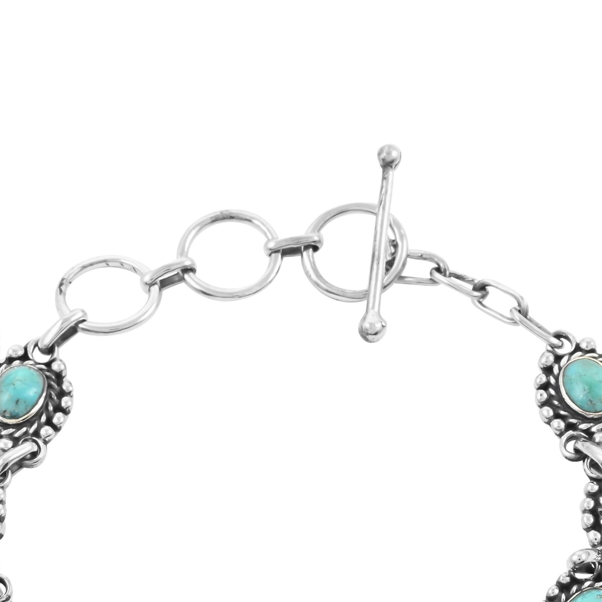 Santa Fe Style Kingman Turquoise Adjustable Bracelet in Sterling Silver 50.00 ctw image number 3