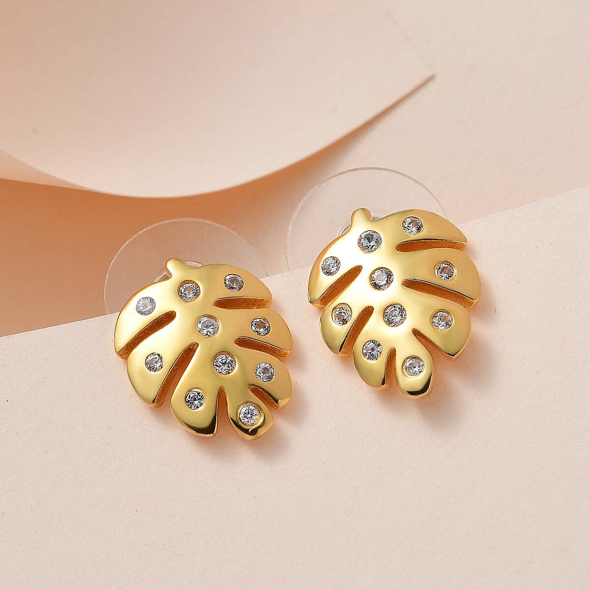 White Zircon Lily Pad Floral Earrings in Vermeil YG Over Sterling Silver 0.50 ctw image number 1