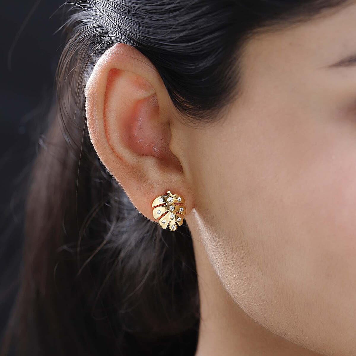 White Zircon Lily Pad Floral Earrings in Vermeil YG Over Sterling Silver 0.50 ctw image number 2